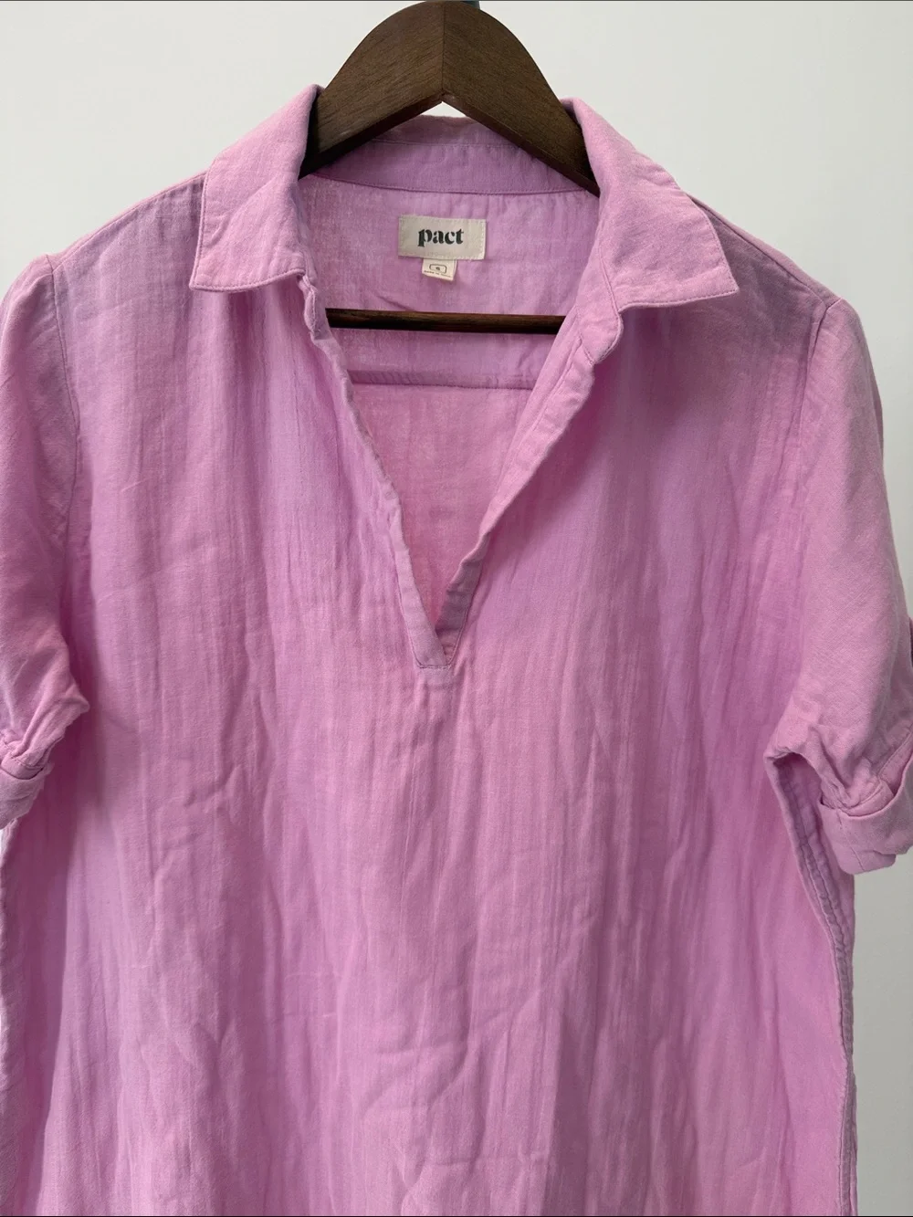 Pact Organic Cotton Coastal Double Gauze Beach Cover-Up Dress Lilac Pink. Small - Picture 3 of 10